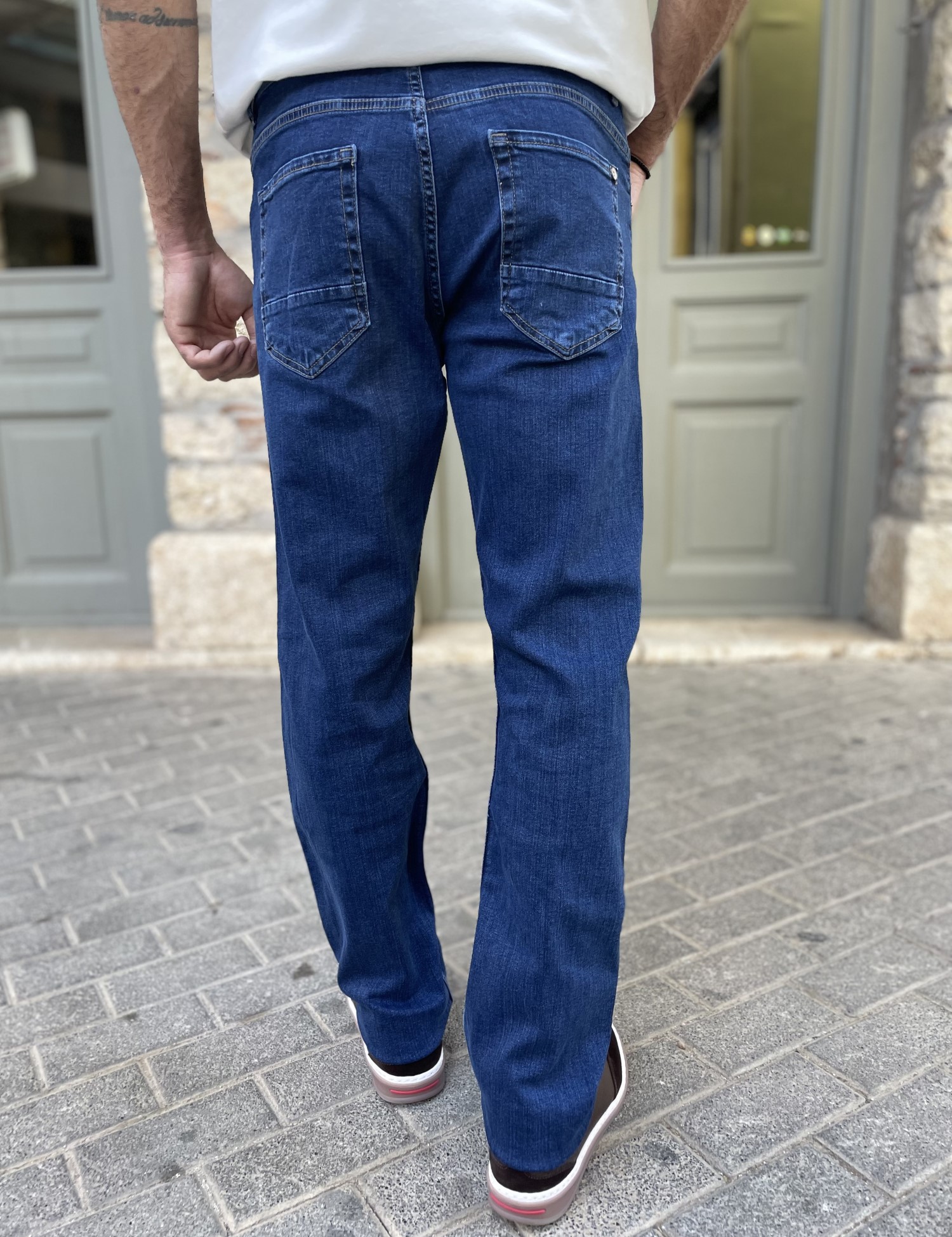 Ανδρικό μπλε πλυμένο τζιν ελαστικό σε ίσια γραμμή με φερμουάρ Plus Size LC17504 φωτογραφία